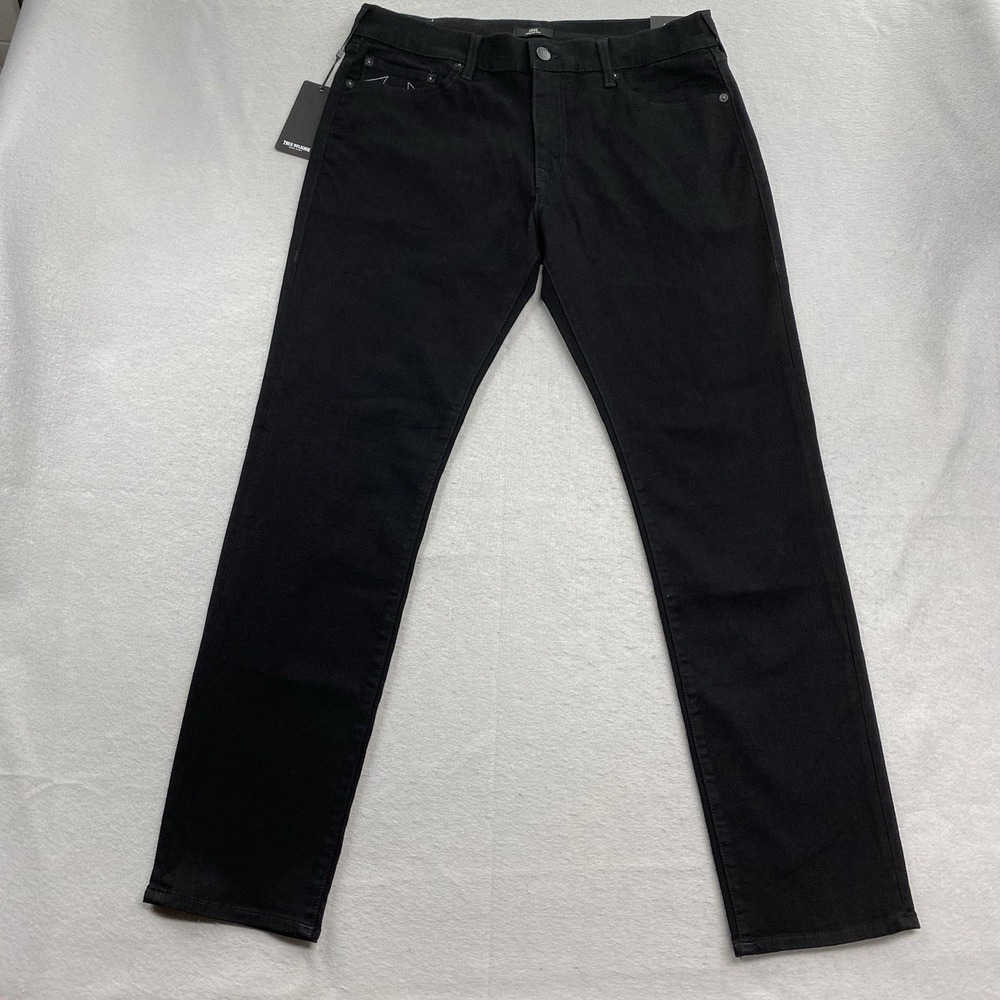 True Religion Jeans Mens 36x33 Black Denim Pants Geno Relaxed Slim Fit
